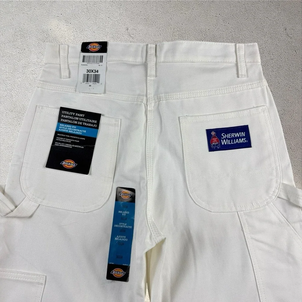 NWT Dickies Sherwin Williams Painter Pants Mens 30x34 White Utility Workwear